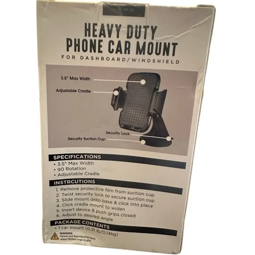 Hype Unisex Heavy Duty Phone Car Mount OS Black Dashboard Windshield Adjustable